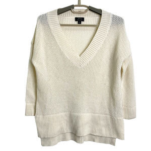 J. Crew Women's Cream Knit V-Neck Sweater